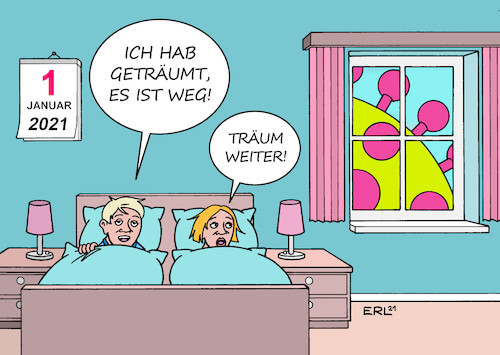 Cartoon: Träume (medium) by Erl tagged politik,corona,virus,pandemie,covid19,2020,jahreswechsel,silvester,neujahr,2021,traum,hoffnung,verschwinden,impfung,impstoff,karikatur,erl,politik,corona,virus,pandemie,covid19,2020,jahreswechsel,silvester,neujahr,2021,traum,hoffnung,verschwinden,impfung,impstoff,karikatur,erl