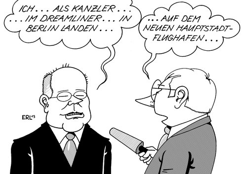 Cartoon: Träumerei (medium) by Erl tagged spd,kanzlerkandidat,peer,steinbrück,pannen,dreamliner,flugzeug,boeing,notlandung,hauptstadtflughafen,flughafen,berlin,brandenburg,pfusch,verzögerung,kostenexplosion