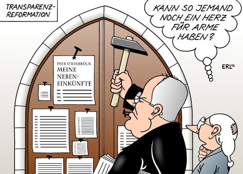 Cartoon: Transparenz-Reformation (medium) by Erl tagged thesen,luther,martin,reformationstag,reformation,veröffentlichung,reichtum,armut,herz,hammer,nagel,kirchentür,steinbrück,peer,politiker,nebeneinkünfte,offensive,opposition,vorwurf,vortrag,kanzlerkandidat,spd,nebeneinkünfte,politiker,peer,steinbrück,spd,kanzlerkandidat,vortrag,vorwurf,opposition,offensive,veröffentlichung,reformation,reformationstag,martin,luther,thesen,kirchentür,nagel,hammer,herz,armut,reichtum