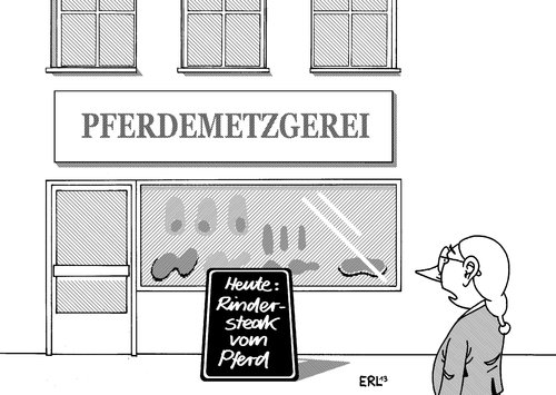 Cartoon: Transparenz (medium) by Erl tagged eu,lebensmittel,skandal,rindfleisch,pferdefleisch,transparenz,ehrlichkeit,metzgerei,pferdemetzgerei,pferd,rind