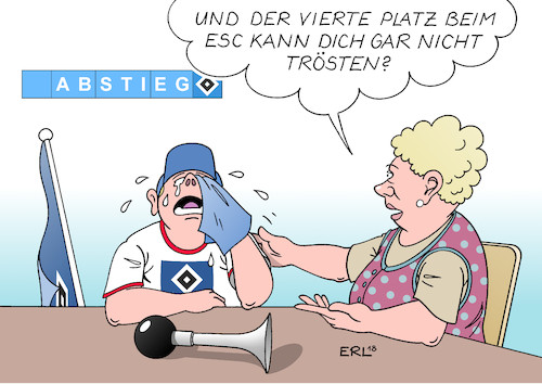 Cartoon: Trost (medium) by Erl tagged politik,sport,fussball,bundesliga,gründungsmitglied,hsv,hamburger,sportverein,abstieg,zweite,liga,dinosaurier,dinosauriersterben,eigentor,missmanagement,uhr,zeit,abgelaufen,fan,trauer,trost,esc,eurovision,song,contest,deutschland,platz,vier,erfolg,michael,schulte,karikatur,erl,politik,sport,fussball,bundesliga,gründungsmitglied,hsv,hamburger,sportverein,abstieg,zweite,liga,dinosaurier,dinosauriersterben,eigentor,missmanagement,uhr,zeit,abgelaufen,fan,trauer,trost,esc,eurovision,song,contest,deutschland,platz,vier,erfolg,michael,schulte,karikatur,erl