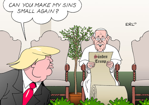 Cartoon: Trump beim Papst (medium) by Erl tagged usa,präsident,donald,trump,fbi,verdacht,wahlkampf,team,kontakt,russland,lüge,sicherheitsberater,flynn,entlassung,chef,comey,beeinflussung,einflussnahme,behinderung,justiz,reise,ausland,nahost,rom,vatikan,papst,franziskus,sünden,vergebung,make,america,great,again,karikatur,erl,usa,präsident,donald,trump,fbi,verdacht,wahlkampf,team,kontakt,russland,lüge,sicherheitsberater,flynn,entlassung,chef,comey,beeinflussung,einflussnahme,behinderung,justiz,reise,ausland,nahost,rom,vatikan,papst,franziskus,sünden,vergebung,make,america,great,again,karikatur,erl