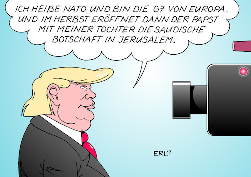 Cartoon: Trump Fazit (medium) by Erl tagged usa,präsident,donald,trump,auslandsreise,ausland,reise,fazit,saudi,arabien,israel,botschaft,jerusalem,rom,vatikan,papst,brüssel,nato,geld,verteidigungsausgaben,eu,europa,sizilien,g7,gipfel,sketch,loriot,lottogewinn,lottogewinner,erwin,lindemann,herrenbotique,tochter,wuppertal,karikatur,erl,usa,präsident,donald,trump,auslandsreise,ausland,reise,fazit,saudi,arabien,israel,botschaft,jerusalem,rom,vatikan,papst,brüssel,nato,geld,verteidigungsausgaben,eu,europa,sizilien,g7,gipfel,sketch,loriot,lottogewinn,lottogewinner,erwin,lindemann,herrenbotique,tochter,wuppertal,karikatur,erl