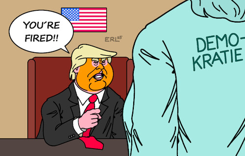 Cartoon: Trump feuert (medium) by Erl tagged politik,usa,präsident,trump,entlassungen,gegner,gleichschaltung,abschaffung,demokratie,the,apprentice,karikatur,erl,politik,usa,präsident,trump,entlassungen,gegner,gleichschaltung,abschaffung,demokratie,the,apprentice,karikatur,erl