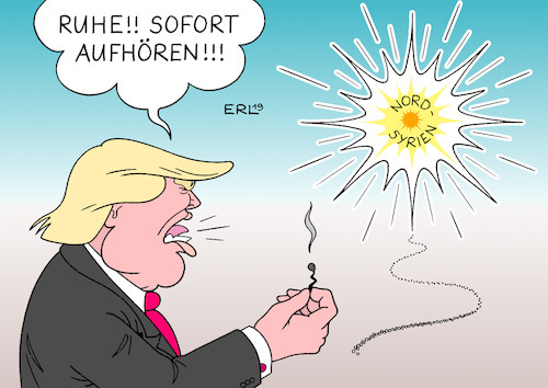 Cartoon: Trump fordert Waffenruhe (medium) by Erl tagged politik,usa,präsident,donald,trump,abzug,us,truppen,syrien,nordsyrien,erdogan,türkei,invasion,kurden,chaos,stärkung,is,assad,zurückrudern,forderung,waffenruhe,drohung,sanktionen,zündeln,bombe,karikatur,erl,politik,usa,präsident,donald,trump,abzug,us,truppen,syrien,nordsyrien,erdogan,türkei,invasion,kurden,chaos,stärkung,is,assad,zurückrudern,forderung,waffenruhe,drohung,sanktionen,zündeln,bombe,karikatur,erl