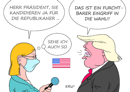 Cartoon: Trump Interview (medium) by Erl tagged politik,usa,wahl,wahlkampf,interview,journalistin,lesley,stahl,fragen,kritik,präsident,donald,trump,kandidat,republikaner,abbruch,fake,parteiisch,furchtbar,eingriff,demokratie,meinungsfreiheit,pressefreiheit,karikatur,erl,politik,usa,wahl,wahlkampf,interview,journalistin,lesley,stahl,fragen,kritik,präsident,donald,trump,kandidat,republikaner,abbruch,fake,parteiisch,furchtbar,eingriff,demokratie,meinungsfreiheit,pressefreiheit,karikatur,erl