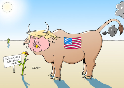 Cartoon: Trump Klima (medium) by Erl tagged usa,präsident,donald,trump,kündigung,klimaschutz,abkommen,paris,klimaabkommen,klimawandel,erderwärmung,co2,ausstoß,begrenzung,erneuerbare,energien,energiewende,vereinbarung,verpflichtung,rechtspopulismus,kohle,abgase,rindvieh,wüste,sonnenblume,karikatur,erl,usa,präsident,donald,trump,kündigung,klimaschutz,abkommen,paris,klimaabkommen,klimawandel,erderwärmung,co2,ausstoß,begrenzung,erneuerbare,energien,energiewende,vereinbarung,verpflichtung,rechtspopulismus,kohle,abgase,rindvieh,wüste,sonnenblume,karikatur,erl