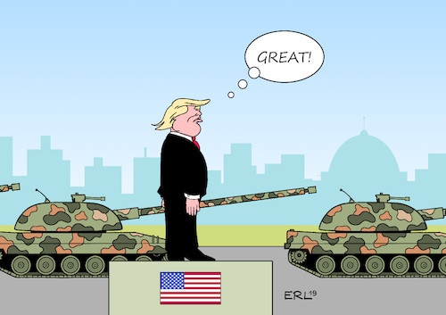 Cartoon: Trump Militärparade (medium) by Erl tagged politik,usa,nationalfeiertag,präsident,donald,trump,militärparade,stärke,größe,macho,rechtspopulismus,nationalismus,rassismus,panzer,rohr,washington,karikatur,erl,politik,usa,nationalfeiertag,präsident,donald,trump,militärparade,stärke,größe,macho,rechtspopulismus,nationalismus,rassismus,panzer,rohr,washington,karikatur,erl