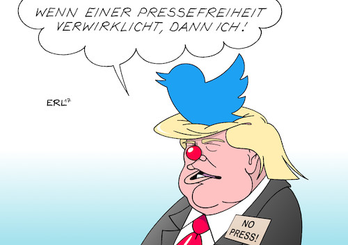 Cartoon: Trump Presse (medium) by Erl tagged usa,präsident,donald,trump,rechtspopulismus,rassismus,lügen,angriff,presse,pressefreiheit,beschimpfung,lügenpresse,ausgrenzung,medien,zeitungen,fernsehen,links,liberal,social,media,twitter,rosenmontag,karneval,fasnacht,fasching,karikatur,erl,usa,präsident,donald,trump,rechtspopulismus,rassismus,lügen,angriff,presse,pressefreiheit,beschimpfung,lügenpresse,ausgrenzung,medien,zeitungen,fernsehen,links,liberal,social,media,twitter,rosenmontag,karneval,fasnacht,fasching,karikatur,erl