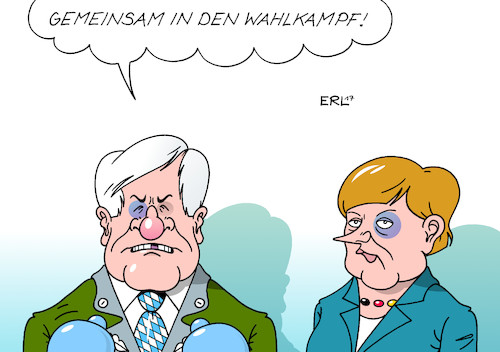 Cartoon: Union (medium) by Erl tagged cdu,csu,union,streit,flüchtlingspolitik,flüchtlinge,obergrenze,bayernplan,ministerpräsident,bayern,horst,seehofer,bundeskanzlerin,angela,merkel,angriff,verletzung,bundestagswahl,wahlkampf,gemeinsam,gemeinsamkeit,veilchen,boxen,boxhandschuhe,karikatur,erl,cdu,csu,union,streit,flüchtlingspolitik,flüchtlinge,obergrenze,bayernplan,ministerpräsident,bayern,horst,seehofer,bundeskanzlerin,angela,merkel,angriff,verletzung,bundestagswahl,wahlkampf,gemeinsam,gemeinsamkeit,veilchen,boxen,boxhandschuhe,karikatur,erl