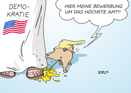 Cartoon: Trumps Bewerbung (medium) by Erl tagged erl,karikatur,clinton,hillary,duell,tv,amt,höchstes,bewerbung,hund,pinkeln,bein,vorbehalt,anerkennung,wahlergebnis,misstrauen,skepsis,demokratie,sexismus,rechtspopulismus,trump,donald,republikaner,kandidat,präsident,präsidentin,präsidentschaft,wahl,usa,usa,wahl,präsidentschaft,präsidentin,präsident,kandidat,republikaner,donald,trump,rechtspopulismus,sexismus,demokratie,skepsis,misstrauen,wahlergebnis,anerkennung,vorbehalt,bein,pinkeln,hund,bewerbung,höchstes,amt,tv,duell,hillaray,clinton,kandidatin,demokraten,karikatur,erl