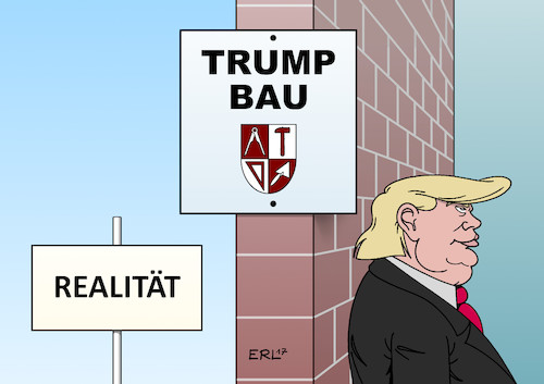 Cartoon: Trumps Mauer (medium) by Erl tagged usa,praesident,donald,trump,wahlversprechen,bau,mauer,grenze,mexiko,rechtspopulismus,postfaktisch,alternative,fakten,luegen,luege,wahrheit,realitaet,karikatur,erl,usa,praesident,donald,trump,wahlversprechen,bau,mauer,grenze,mexiko,rechtspopulismus,postfaktisch,alternative,fakten,luegen,luege,wahrheit,realitaet,karikatur,erl