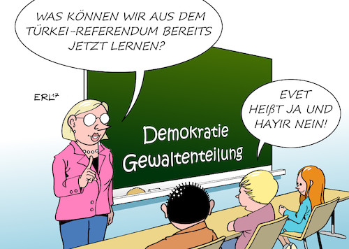 Cartoon: Türkei-Referendum (medium) by Erl tagged türkei,präsident,erdogan,referendum,umbau,demokratie,präsidialsystem,abbau,gewaltenteilung,grundrechte,meinungsfreiheit,pressefreiheit,freiheit,gesellschaft,macht,machtgier,geschichte,sozialkunde,schule,unterricht,lehrerin,schüler,sprache,türkisch,evet,ja,hayir,nein,karikatur,erl,türkei,präsident,erdogan,referendum,umbau,demokratie,präsidialsystem,abbau,gewaltenteilung,grundrechte,meinungsfreiheit,pressefreiheit,freiheit,gesellschaft,macht,machtgier,geschichte,sozialkunde,schule,unterricht,lehrerin,schüler,sprache,türkisch,evet,ja,hayir,nein,karikatur,erl