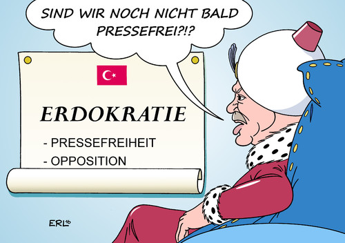 Cartoon: Türkei Presse (medium) by Erl tagged türkei,putsch,militär,niederschlagung,säuberung,verhaftungen,journalisten,presse,cumhuriyet,chefredakteur,opposition,demokratie,erdogan,karikatur,erl,türkei,putsch,militär,niederschlagung,säuberung,verhaftungen,journalisten,presse,cumhuriyet,chefredakteur,opposition,demokratie,erdogan,karikatur,erl