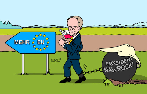 Cartoon: Tusk hat es schwer (medium) by Erl tagged politik,polen,wahl,präsident,sieg,nawrocki,national,konservativ,blockade,regierung,ministerpräsident,tusk,eu,karikatur,erl,politik,polen,wahl,präsident,sieg,nawrocki,national,konservativ,blockade,regierung,ministerpräsident,tusk,eu,karikatur,erl
