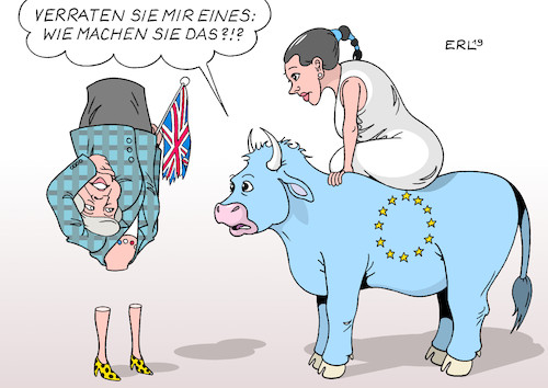 Cartoon: Überlebenskünstlerin (medium) by Erl tagged politik,brexit,großbritannien,gb,uk,austritt,eu,europäische,union,premierministerin,theresa,may,vertrag,abstimmung,parlament,niederlage,scherbenhaufen,mißtrauenvotum,überleben,überlebenskünstlerin,ungewissheit,ungeordneter,chaos,verschiebung,zweites,referendum,europa,stier,karikatur,erl,politik,brexit,großbritannien,gb,uk,austritt,eu,europäische,union,premierministerin,theresa,may,vertrag,abstimmung,parlament,niederlage,scherbenhaufen,mißtrauenvotum,überleben,überlebenskünstlerin,ungewissheit,ungeordneter,chaos,verschiebung,zweites,referendum,europa,stier,karikatur,erl