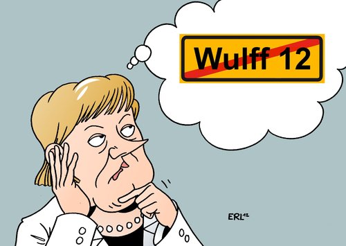 Cartoon: Überlegung (medium) by Erl tagged bundeskanzlerin,angela,merkel,bundespräsident,christian,wulff,affäre,reisen,kredit,mailbox,amt,schaden,rückhalt,rücktritt,stuttgart,21,bahhnhof,abriss,protest,merkel,wulff