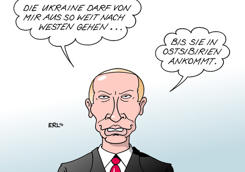 Cartoon: Ukraine Putin (medium) by Erl tagged wahl,ukraine,sieg,prowestlich,parteien,partei,poroschenko,jazenjuk,krise,konflikt,russland,präsident,putin,westen,sibirien,ostsibirien,richtung,wahl,ukraine,sieg,prowestlich,parteien,partei,poroschenko,jazenjuk,krise,konflikt,russland,präsident,putin,westen,sibirien,ostsibirien,richtung