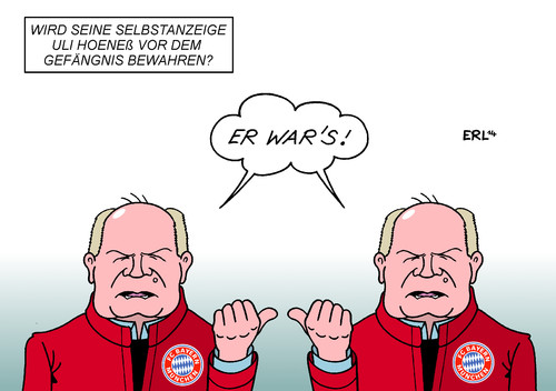 Cartoon: Uli Hoeneß (medium) by Erl tagged uli,hoeneß,selbstanzeige,steuerhinterziehung,schwarzgeld,prozess,gericht,freispruch,gefängnis,bewährung,geldstrafe,sport,fußball,präsident,bayern,münchen,uli,hoeneß,selbstanzeige,steuerhinterziehung,schwarzgeld,prozess,gericht,freispruch,gefängnis,bewährung,geldstrafe,sport,fußball,präsident,bayern,münchen