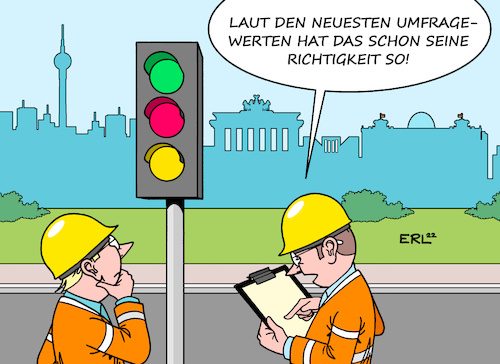 Cartoon: Umfragewerte (medium) by Erl tagged politik,bundesregierung,ampel,umfragewerte,grüne,überholen,spd,fdp,signale,reihenfolge,arbeiter,karikatur,erl,politik,bundesregierung,ampel,umfragewerte,grüne,überholen,spd,fdp,signale,reihenfolge,arbeiter,karikatur,erl