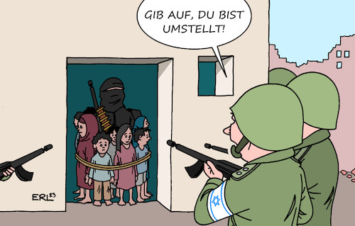 Cartoon: Umstellt (medium) by Erl tagged politik,terror,hamas,israel,reaktion,bodentruppen,gaza,umzingeln,umstellen,terroristen,schutzschild,menschlich,kinder,frauen,alte,dilemma,soldaten,soldatinnen,militär,karikatur,erl,politik,terror,hamas,israel,reaktion,bodentruppen,gaza,umzingeln,umstellen,terroristen,schutzschild,menschlich,kinder,frauen,alte,dilemma,soldaten,soldatinnen,militär,karikatur,erl