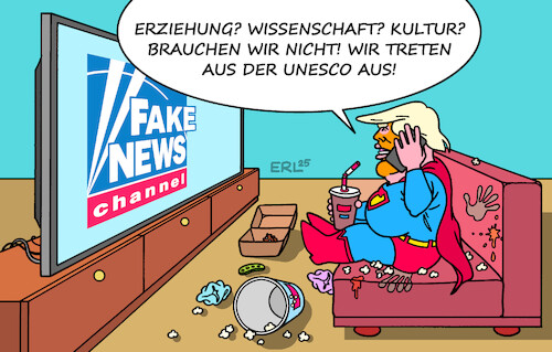 Cartoon: UNESCO (medium) by Erl tagged politik,usa,austritt,unesco,un,erziehung,wissenschaft,kultur,zerstörung,feind,trump,karikatur,erl,politik,usa,austritt,unesco,un,erziehung,wissenschaft,kultur,zerstörung,feind,trump,karikatur,erl