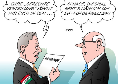 Cartoon: Ungarn (medium) by Erl tagged flüchtlinge,flucht,bürgerkrieg,terror,eu,verteilung,gerechtigkeit,ungarn,viktor,orban,rechtspopulismus,europa,werte,fördergeld,sanktionen,karikatur,erl,flüchtlinge,flucht,bürgerkrieg,terror,eu,verteilung,gerechtigkeit,ungarn,viktor,orban,rechtspopulismus,europa,werte,fördergeld,sanktionen,karikatur,erl