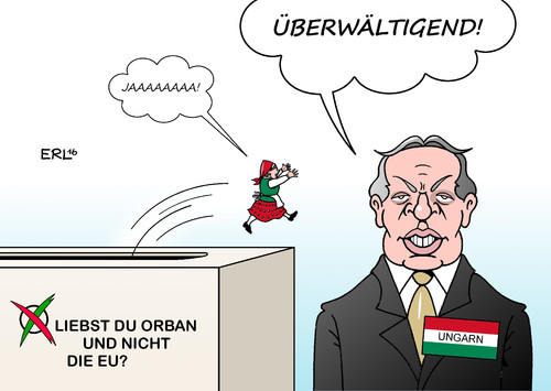 Cartoon: Ungarn (medium) by Erl tagged erl,karikatur,egoismus,fremdenfeindlichkeit,sieg,niederlage,urne,hoch,zustimmung,niedrig,wahlbeteiligung,verteilung,eu,flüchtlinge,aufnahme,referendum,rechtspopulismus,orban,regierung,ungarn,ungarn,regierung,orban,rechtspopulismus,referendum,aufnahme,flüchtlingen,eu,verteilung,wahlbeteiligung,niedrig,zustimmung,hoch,urne,niederlage,sieg,fremdenfeindlichkeit,egoismus,karikatur,erl