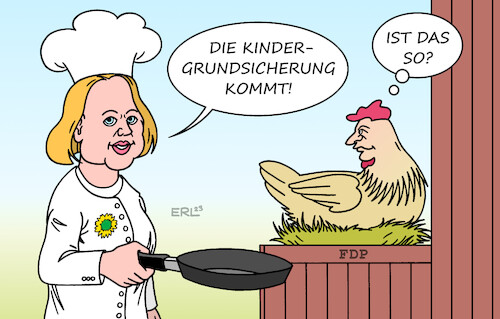 Cartoon: Ungelegte Eier (medium) by Erl tagged politik,kindergrundsicherung,familienministerin,lisa,paus,finanzierung,geld,kürzung,finanzminister,lindner,huhn,ungelegte,eier,köchin,kinderteller,sozialpolitik,karikatur,erl,politik,kindergrundsicherung,familienministerin,lisa,paus,finanzierung,geld,kürzung,finanzminister,lindner,huhn,ungelegte,eier,köchin,kinderteller,sozialpolitik,karikatur,erl