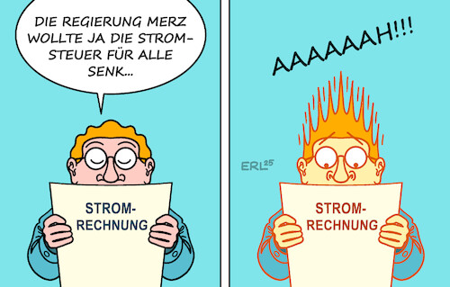 Cartoon: Unter Strom (medium) by Erl tagged politik,energie,strom,deutschland,teuer,regierung,merz,koalitionsvertrag,senkung,stromsteuer,alle,wortbruch,karikatur,erl,politik,energie,strom,deutschland,teuer,regierung,merz,koalitionsvertrag,senkung,stromsteuer,alle,wortbruch,karikatur,erl