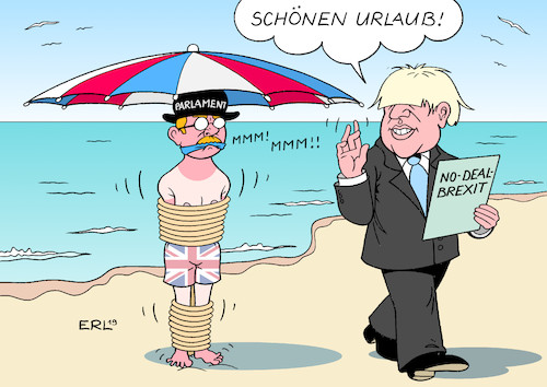 Cartoon: Urlaub (medium) by Erl tagged politik,brexit,großbritannien,gb,uk,eu,premierminister,boris,johnson,plan,parlament,urlaub,durchsetzung,no,deal,karikatur,erl,politik,brexit,großbritannien,gb,uk,eu,premierminister,boris,johnson,plan,parlament,urlaub,durchsetzung,no,deal,karikatur,erl