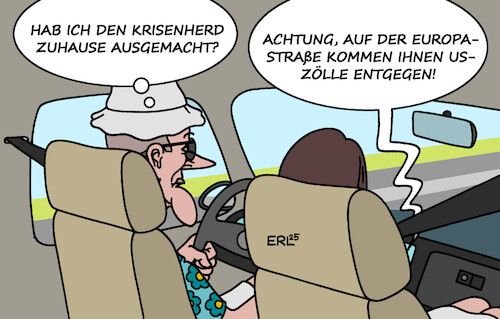 Cartoon: Urlaubsstart mit Hindernissen (medium) by Erl tagged bundeskanzler,merz,ferien,urlaub,koalition,streit,usa,trump,zölle,eu,karikatur,erl,bundeskanzler,merz,ferien,urlaub,koalition,streit,usa,trump,zölle,eu,karikatur,erl