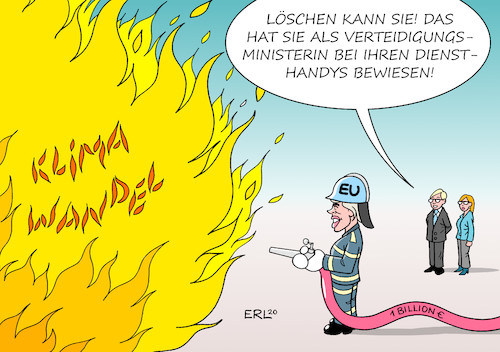 Cartoon: Ursula von der Leyen (medium) by Erl tagged politik,eu,green,deal,klimaschutz,klima,klimawandel,ursula,von,der,leyen,kommisionspräsidentin,kommission,feuer,feuerwehr,löschen,daten,sms,diensthandy,beweise,verteidigungsministerin,berater,affäre,bundeswehr,karikatur,erl,politik,eu,green,deal,klimaschutz,klima,klimawandel,ursula,von,der,leyen,kommisionspräsidentin,kommission,feuer,feuerwehr,löschen,daten,sms,diensthandy,beweise,verteidigungsministerin,berater,affäre,bundeswehr,karikatur,erl