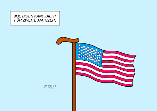 Cartoon: US-Flagge (medium) by Erl tagged politik,usa,präsident,joe,biden,kandidatur,zweite,amtszeit,alter,80,gehstock,flagge,karikatur,erl,politik,usa,präsident,joe,biden,kandidatur,zweite,amtszeit,alter,80,gehstock,flagge,karikatur,erl