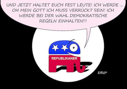 Cartoon: US-Wahlwerbung (medium) by Erl tagged politik,usa,präsident,donald,trump,rechtspopulismus,nationalismus,rassismus,gefahr,demokratie,gedankenspiele,machtübergabe,widerstand,verschwörungstheorie,wahlfälschung,beschwichtigung,republikaner,einhaltung,regeln,wahlwerbung,karikatur,erl,politik,usa,präsident,donald,trump,rechtspopulismus,nationalismus,rassismus,gefahr,demokratie,gedankenspiele,machtübergabe,widerstand,verschwörungstheorie,wahlfälschung,beschwichtigung,republikaner,einhaltung,regeln,wahlwerbung,karikatur,erl