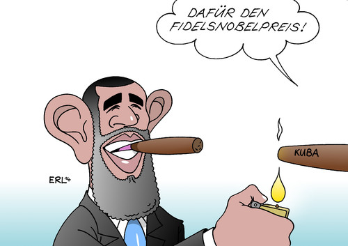 Cartoon: USA Kuba (medium) by Erl tagged usa,kuba,barack,obama,raul,castro,fidel,entspannung,friedenspfeofe,zigarre,feuer,friedensnobelpreis,karikatur,erl,usa,kuba,barack,obama,raul,castro,fidel,entspannung,friedenspfeofe,zigarre,feuer,friedensnobelpreis