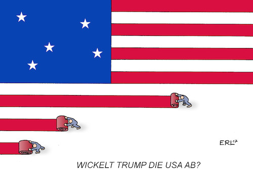 Cartoon: USA Trump (medium) by Erl tagged usa,präsident,trump,rechtspopulismus,spaltung,zerstörung,demokratie,menschenrechte,freiheit,einreiseverbot,muslime,diskriminierung,abkehr,geschichte,einwanderungsland,flagge,stars,stripes,aufrollen,karikatur,erl,usa,präsident,trump,rechtspopulismus,spaltung,zerstörung,demokratie,menschenrechte,freiheit,einreiseverbot,muslime,diskriminierung,abkehr,geschichte,einwanderungsland,flagge,stars,stripes,aufrollen,karikatur,erl