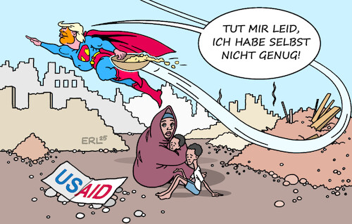 Cartoon: USAID (medium) by Erl tagged politik,usa,trump,abschaffung,usaid,entwicklungshilfe,geld,verursachung,tod,leid,hunger,anti,superman,karikatur,erl,politik,usa,trump,abschaffung,usaid,entwicklungshilfe,geld,verursachung,tod,leid,hunger,anti,superman,karikatur,erl
