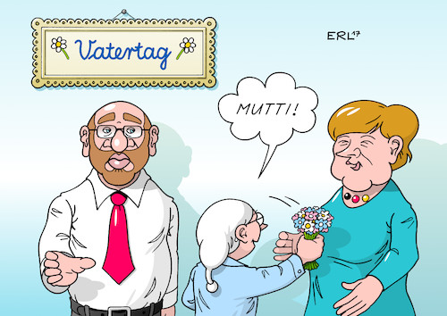 Cartoon: Vatertag (medium) by Erl tagged vatertag,vater,mutter,mutti,spd,kanzlerkandidat,martin,schulz,hoffnungsträger,schulzeffekt,anfang,euphorie,landtagswahlen,niederlagen,ernüchterung,umfragewerte,niedrig,hoch,bundeskanzlerin,angela,merkel,beliebtheit,wähler,blumen,blumenstrauß,karikatur,erl,vatertag,vater,mutter,mutti,spd,kanzlerkandidat,martin,schulz,hoffnungsträger,schulzeffekt,anfang,euphorie,landtagswahlen,niederlagen,ernüchterung,umfragewerte,niedrig,hoch,bundeskanzlerin,angela,merkel,beliebtheit,wähler,blumen,blumenstrauß,karikatur,erl