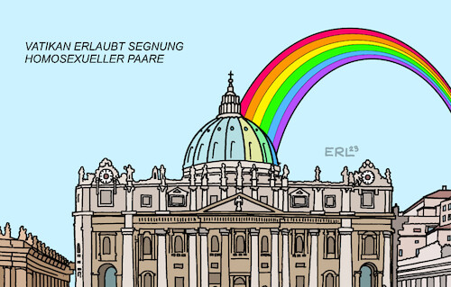 Cartoon: Vatikan I (medium) by Erl tagged politik,religion,glaube,kirche,katholiken,vatikan,papst,erlaubnis,segnung,homosexuelle,paare,widerstand,konservative,petersdom,regenbogen,karikatur,erl,politik,religion,glaube,kirche,katholiken,vatikan,papst,erlaubnis,segnung,homosexuelle,paare,widerstand,konservative,petersdom,regenbogen,karikatur,erl