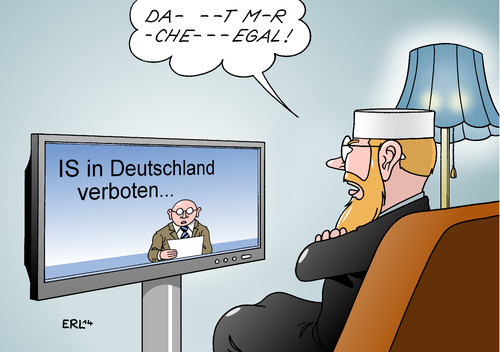 Cartoon: Verbot IS (medium) by Erl tagged is,isis,staat,kalifat,terror,islamismus,krieg,deutschland,verbot,idee,nachrichten,fernsehen,is,isis,staat,kalifat,terror,islamismus,krieg,deutschland,verbot,idee,nachrichten,fernsehen