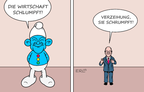 Cartoon: Versprecher (medium) by Erl tagged politik,wirtschaft,wirtschaftswachstum,aussichten,deutschland,schrumpfen,ampel,regierung,spd,grüne,fdp,bundeskanzler,olaf,scholz,schlumpfiges,grinsen,zitat,markus,söder,schlumpf,schlumpfen,versprechen,versprecher,karikatur,erl,politik,wirtschaft,wirtschaftswachstum,aussichten,deutschland,schrumpfen,ampel,regierung,spd,grüne,fdp,bundeskanzler,olaf,scholz,schlumpfiges,grinsen,zitat,markus,söder,schlumpf,schlumpfen,versprechen,versprecher,karikatur,erl