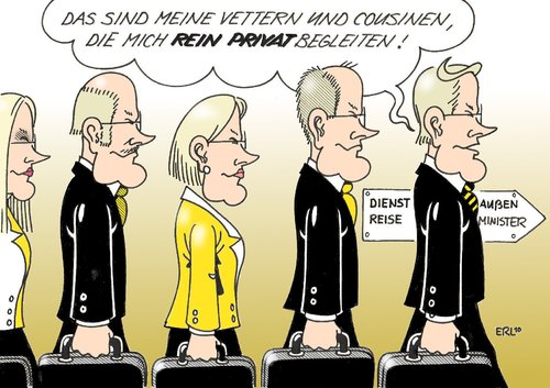 Cartoon: Vettern (medium) by Erl tagged westerwelle,außenminister,dienstreise,begleitung,familie,vettern,cousinen,wirtschaft,guido westerwelle,außenminister,dienstreise,begleitung,familie,vettern,cousinen,wirtschaft,guido,westerwelle