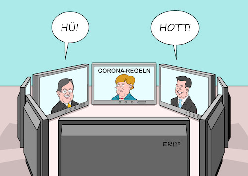 Cartoon: Videokonferenz (medium) by Erl tagged politik,corona,virus,pandemie,lockdown,öffnung,sommer,plan,pläne,herbst,bundesregierung,bundeskanzlerin,angela,merkel,bund,länder,linie,einheit,markus,söder,armin,laschet,ministerpräsidentinnen,ministerpräsidenten,durcheinander,ausnahmen,hü,hott,videokonferenz,karikatur,erl,politik,corona,virus,pandemie,lockdown,öffnung,sommer,plan,pläne,herbst,bundesregierung,bundeskanzlerin,angela,merkel,bund,länder,linie,einheit,markus,söder,armin,laschet,ministerpräsidentinnen,ministerpräsidenten,durcheinander,ausnahmen,hü,hott,videokonferenz,karikatur,erl