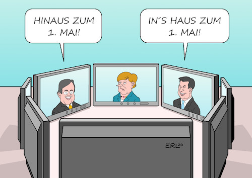 Cartoon: Videokonferenz II (medium) by Erl tagged politik,corona,pandemie,virus,covid19,kontaktverbot,schließungen,lockerungen,diskussion,videokonferenz,bundeskanzlerin,angela,merkel,ministerpräsidenten,söder,laschet,bayern,nrw,mai,tag,der,arbeit,karikatur,erl,politik,corona,pandemie,virus,covid19,kontaktverbot,schließungen,lockerungen,diskussion,videokonferenz,bundeskanzlerin,angela,merkel,ministerpräsidenten,söder,laschet,bayern,nrw,mai,tag,der,arbeit,karikatur,erl