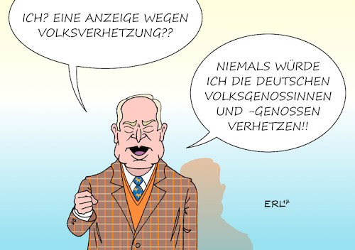 Cartoon: Volksverhetzung (medium) by Erl tagged afd,alexander,gauland,rechtsextremismus,rechtspopulismus,rassismus,grenzüberschreitung,tabu,tabubruch,zündeln,hetzen,rechter,rand,entsorgung,anatolien,integrationsbeauftragte,aydan,özoguz,türkischstaemmig,türkei,deutsche,hamburg,ex,bundesrichter,anzeige,volksverhetzung,karikatur,erl,afd,alexander,gauland,rechtsextremismus,rechtspopulismus,rassismus,grenzüberschreitung,tabu,tabubruch,zündeln,hetzen,rechter,rand,entsorgung,anatolien,integrationsbeauftragte,aydan,özoguz,türkischstaemmig,türkei,deutsche,hamburg,ex,bundesrichter,anzeige,volksverhetzung,karikatur,erl