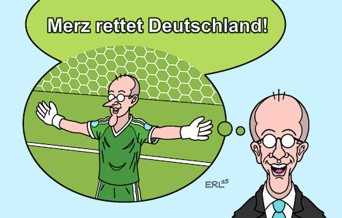 Cartoon: Von Ann-Katrin Berger lernen (medium) by Erl tagged politik,sport,fußball,em,frauen,deutschland,frankreich,heldin,ann,katrin,berger,elfmeterschießen,traum,merz,karikatur,erl,politik,sport,fußball,em,frauen,deutschland,frankreich,heldin,ann,katrin,berger,elfmeterschießen,traum,merz,karikatur,erl