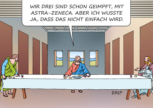 Cartoon: Vorahnung (medium) by Erl tagged politik,religion,corona,virus,pandemie,covid19,impfung,impfen,impfstoff,astrazeneca,nebenwirkungen,todesfälle,stopp,neubewertung,angst,gründonnerstag,passion,karwoche,ostern,abendmahl,jesus,jünger,glaube,leonardo,da,vinci,karikatur,erl,politik,religion,corona,virus,pandemie,covid19,impfung,impfen,impfstoff,astrazeneca,nebenwirkungen,todesfälle,stopp,neubewertung,angst,gründonnerstag,passion,karwoche,ostern,abendmahl,jesus,jünger,glaube,leonardo,da,vinci,karikatur,erl