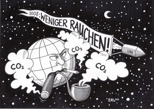 Cartoon: Vorsatz (medium) by Erl tagged klima,rauchen,klima,rauchen,anti,planet,erde,umwelt,co2,un,vorsatz,2008,uno,nichtraucher,kohlendioxid,raucher,klimaerwärmung