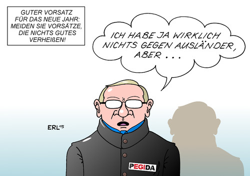 Cartoon: Vorsatz (medium) by Erl tagged neujahr,2015,vorsätze,vorsatz,pegida,rechtspopulismus,rechtsextremismus,ausländer,aussage,karikatur,erl,neujahr,2015,vorsätze,vorsatz,pegida,rechtspopulismus,rechtsextremismus,ausländer,aussage